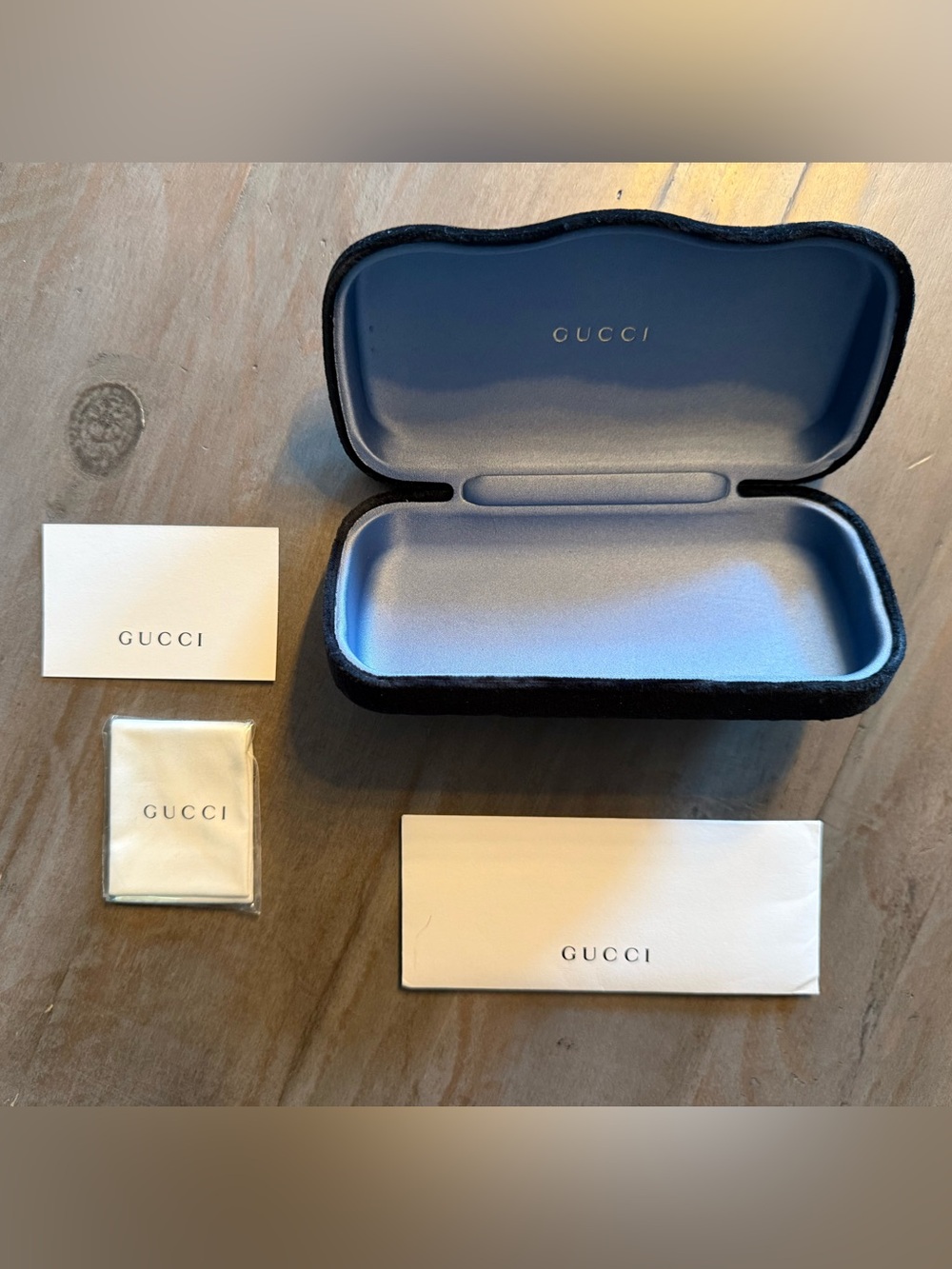 Gucci Black Velvet Sunglasses Case with Branded Cards and Cloth